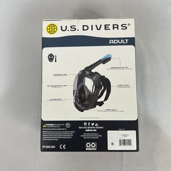 U.S. Divers Dryview Adult Full Face Snorkel Mask L/XL Shatter-Resistant Lens - Picture 3 of 5